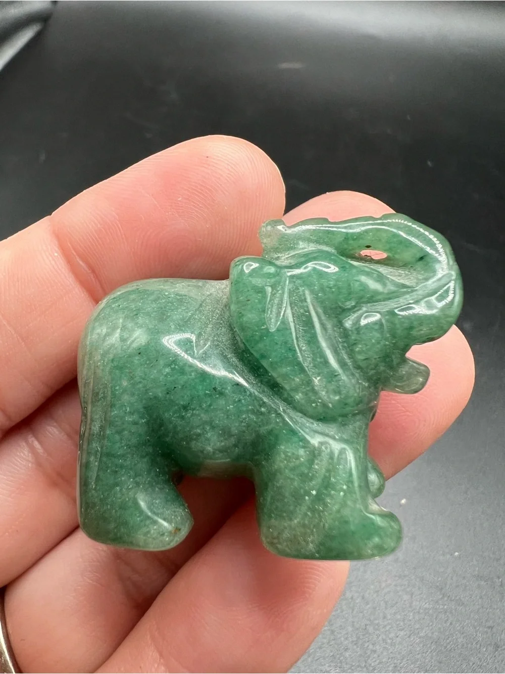 Lot of 2 Carved Stone Elephant Figurines Opalite & Green Aventurine Crystal 1.5”